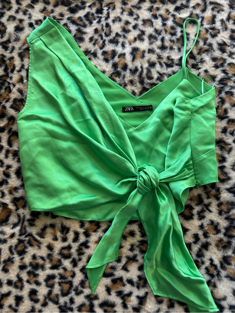 Zara Green silk tie crop top - Picture 3 of 6